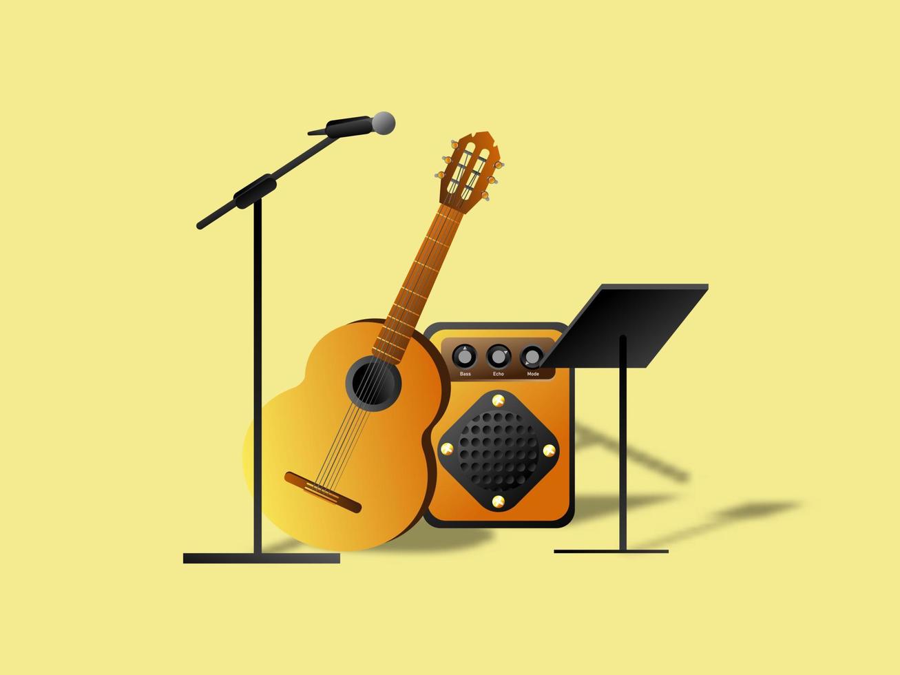 3d guitar microphone speaker and chord stand in music kit collection vector