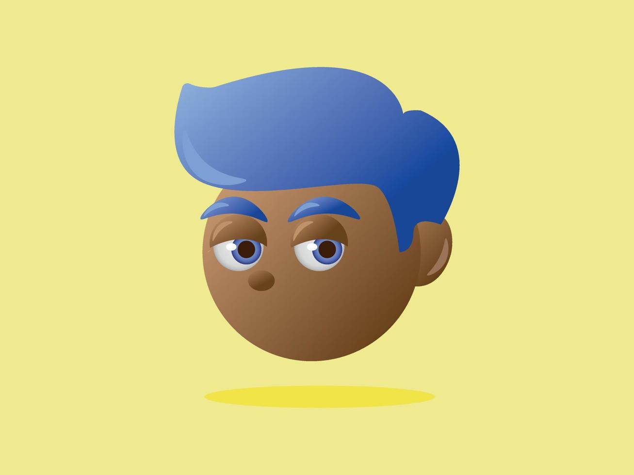 Ilustración 3d de cara de niño mirando con cabello azul aislado en diseño de icono de vector amarillo