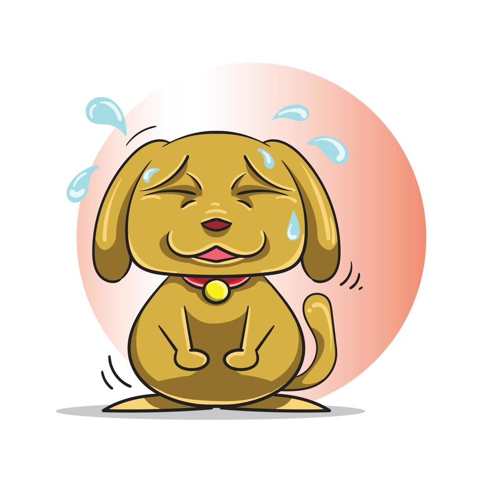 Lovely Little Confuse Dog with sweat and ball behind it. character mascot logo vector base illustration