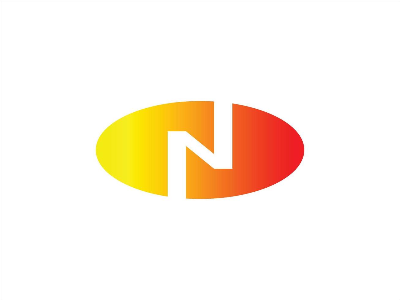 plantilla de logotipo de letra n en espacio negativo blanco aislado en ilustración de vector de forma de elipse de degradado naranja. lo mejor para una identidad empresarial sencilla y elegante