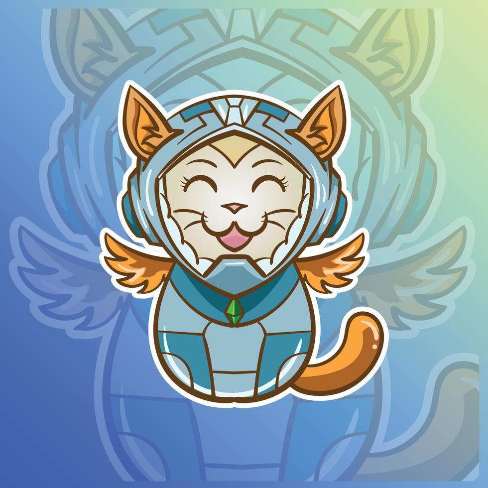 linda mascota del logotipo del gato espacial en la ilustración de vector de personaje de estilo de dibujos animados