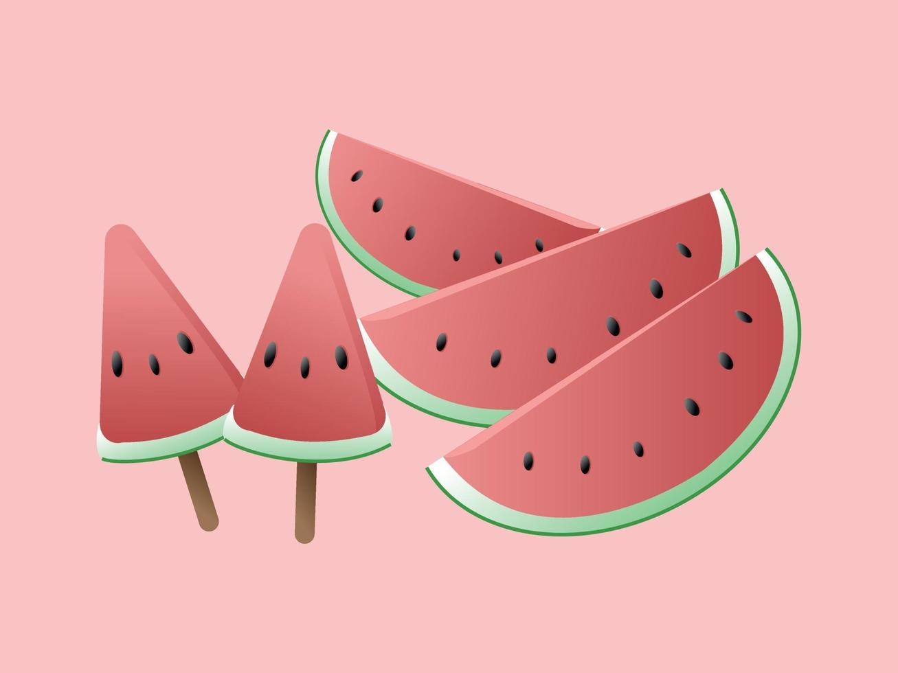 Illustration of 3D Chopped Water melon and popsicle isolated in pink background vector