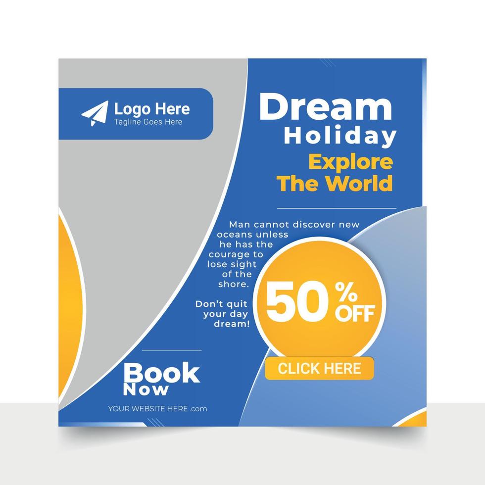 Dream Holiday Vacation Social Media Post and Web Banner Template vector