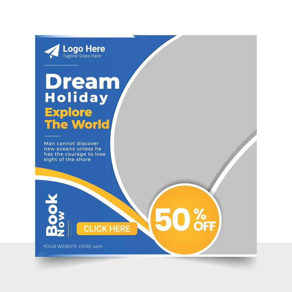 Dream Holiday Vacation Publicación en redes sociales y plantilla de banner web vector