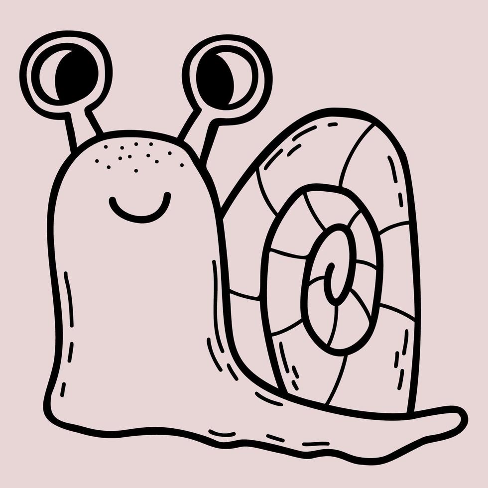 beautiful Cute cochlea. Linear hand drawing. Vector illustration. Funny animal clam - snail character.