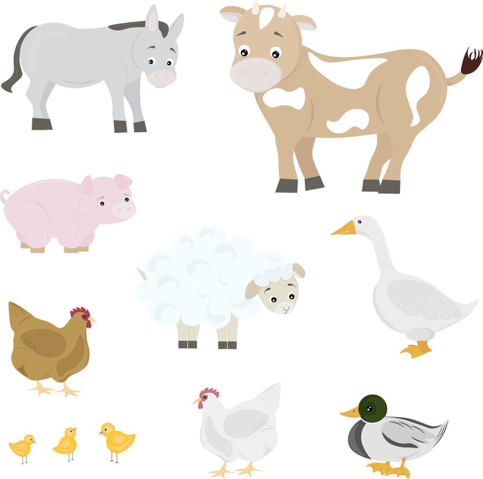 set of various domestic farm animals vector