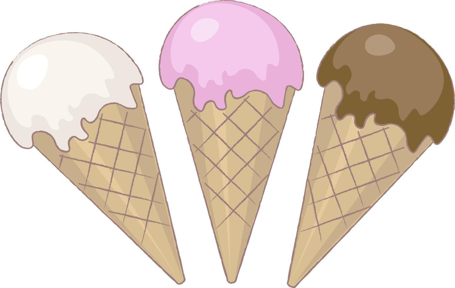 tres tipos de helado en un cono vector