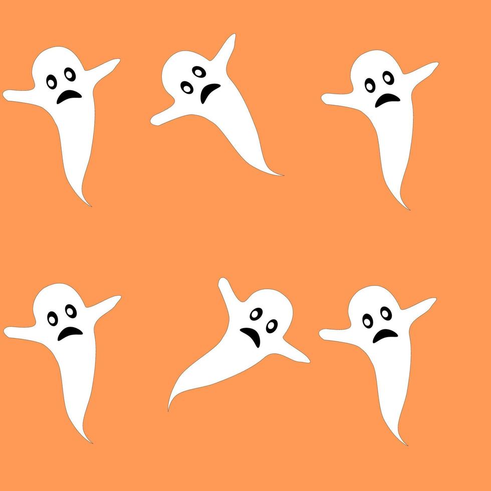 diseño vectorial sin fisuras del fantasma de halloween, cuerpo blanco con ojos oscuros y montaje aislado colocado sobre fondo naranja vector