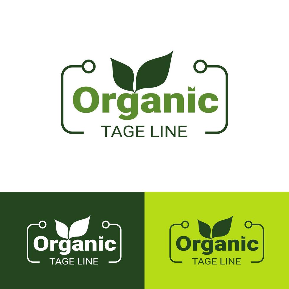 Organic Label. Natural Sticker. Leaf Green Vector