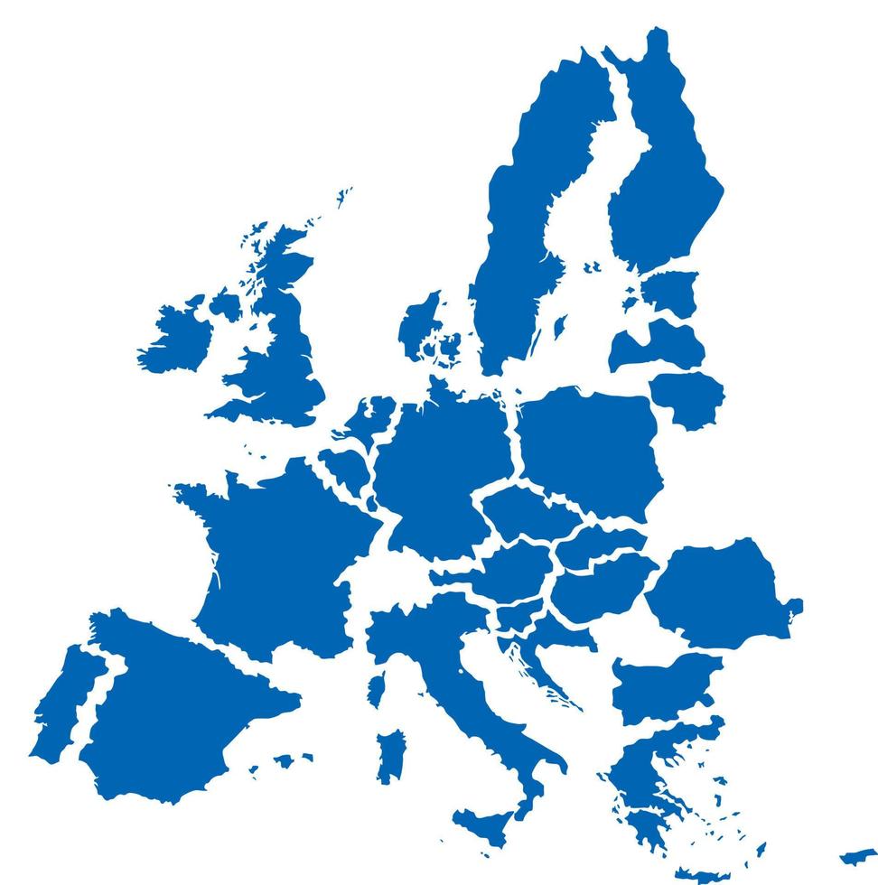 desfragmentacion union europea. mapa vectorial azul. vector