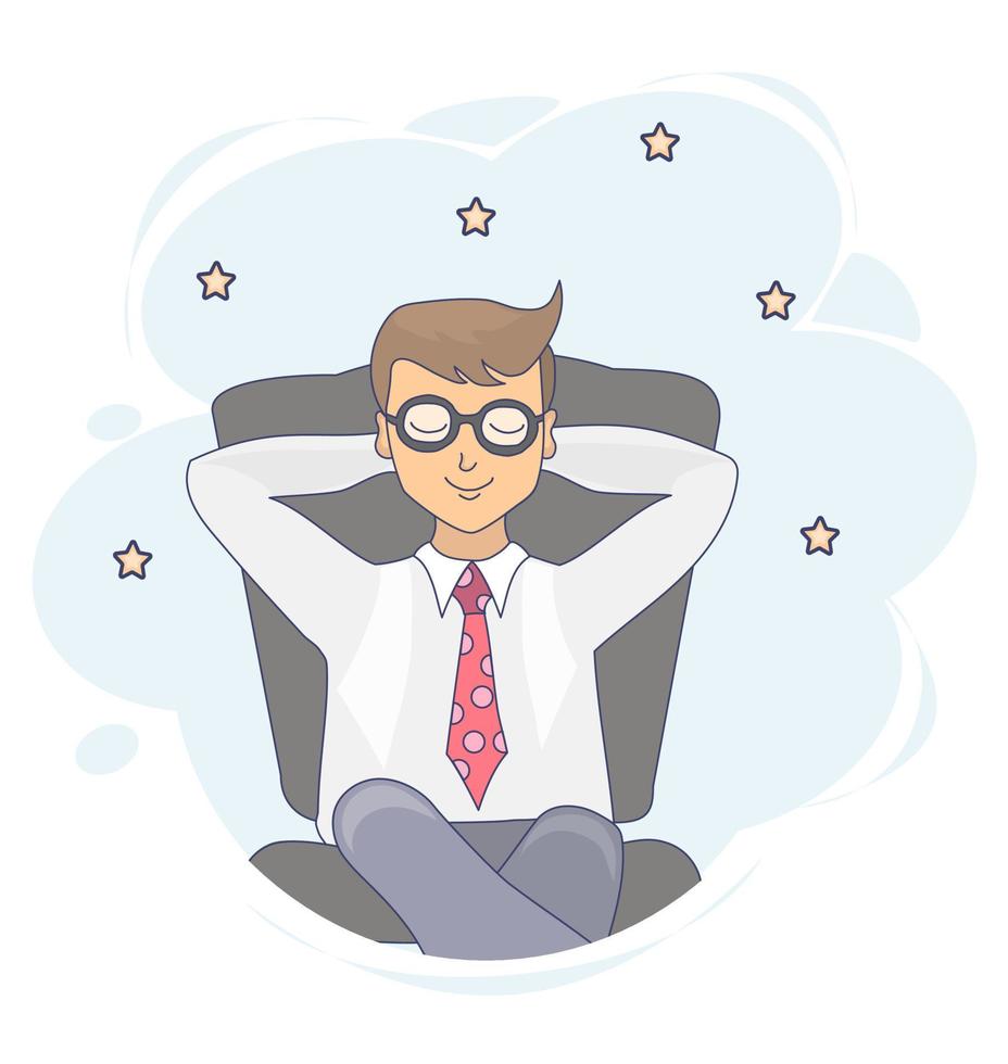 man sitting on klesh and dreaming man with his eyes closed. Vector