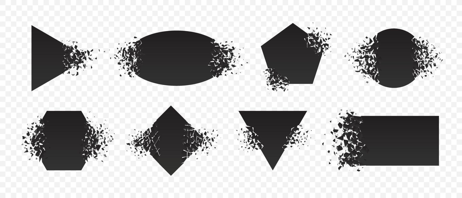 Shape explosion broken and shattered flat style design vector illustration set