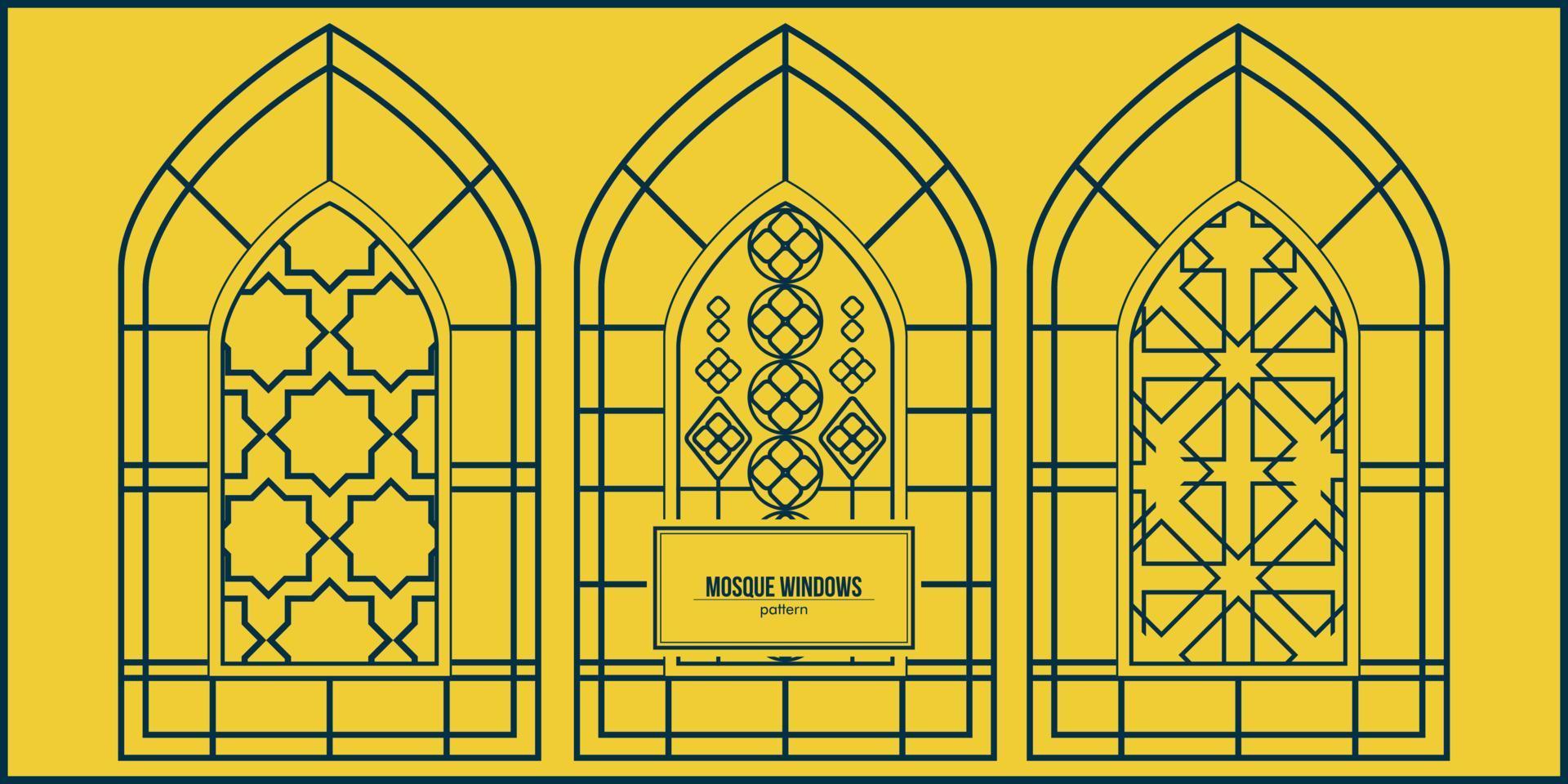 three arabic style mosque window patterns vector