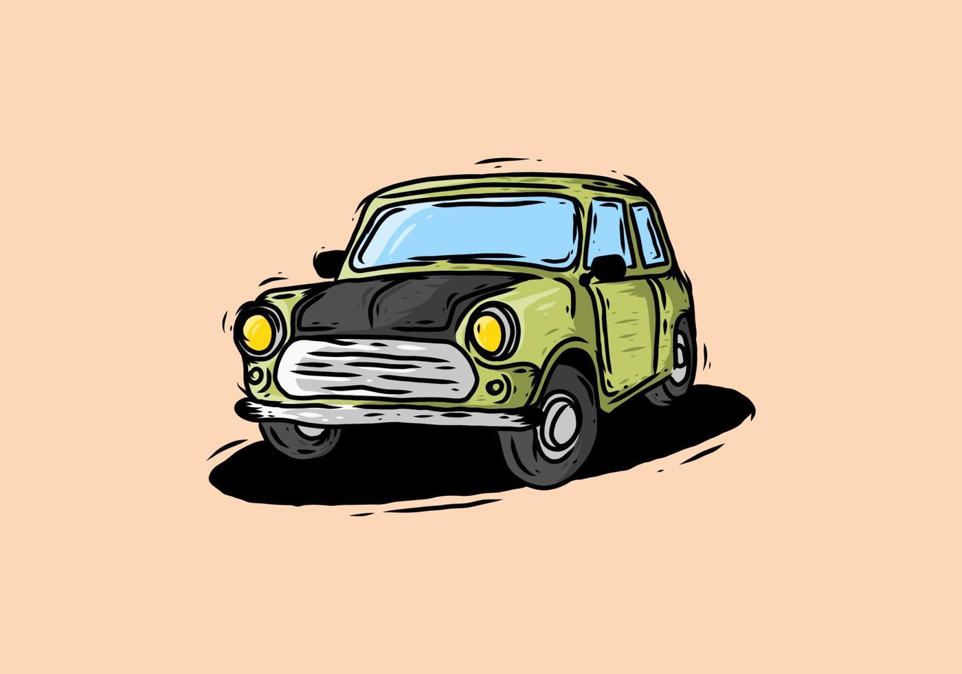 Green little car illustration drawing vector