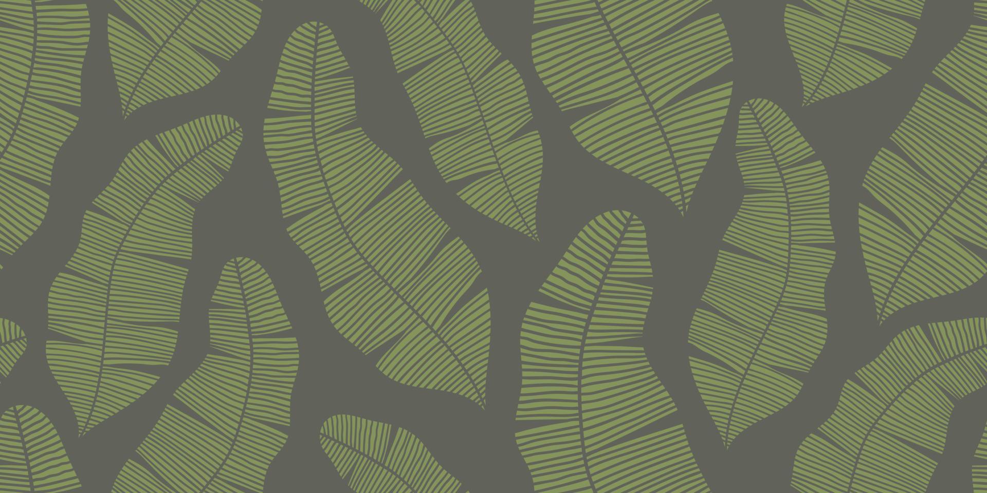ABSTRACT VECTOR SEAMLESS GRAY BANNER WITH GREEN BANANA LEAVES