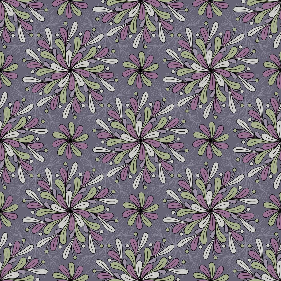 PURPLE SEAMLESS VECTOR BACKGROUND WITH SPIRAL ROUND MULTICOLORED DECORATIVE ELEMENTS