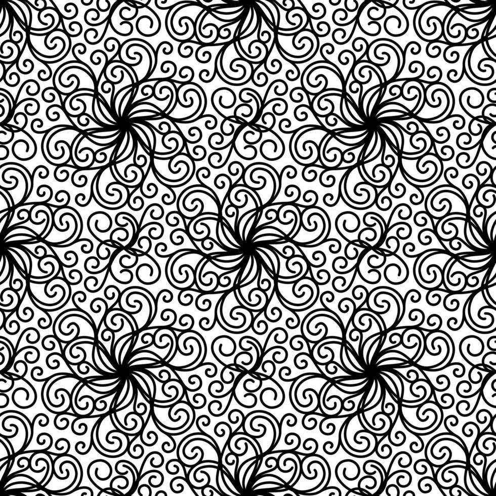 BLACK AND WHITE SEAMLESS VECTOR BACKGROUND WITH SPIRAL CURLS