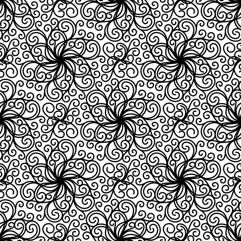 BLACK AND WHITE SEAMLESS VECTOR BACKGROUND WITH SPIRAL CURLS