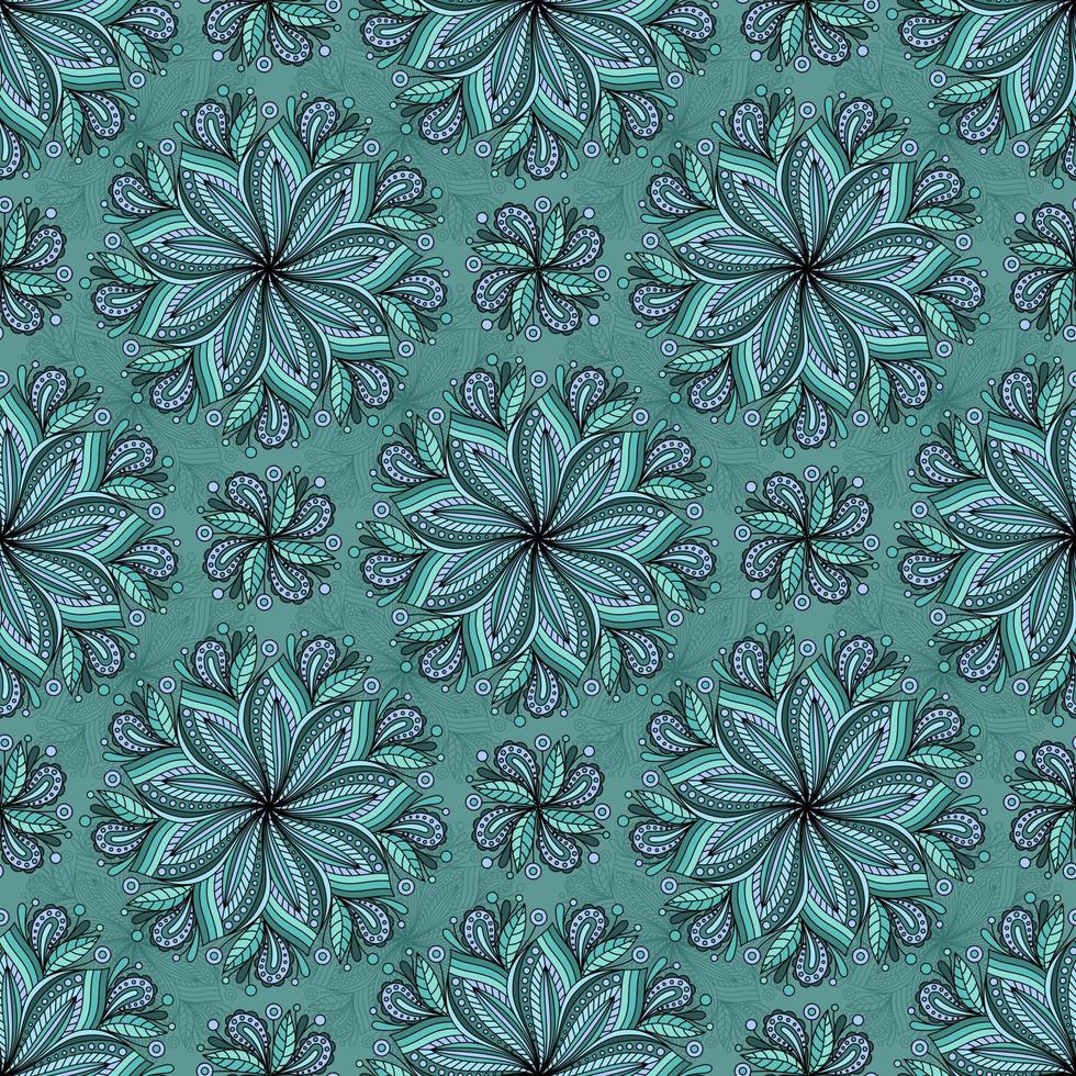 TURQUOISE SEAMLESS VECTOR BACKGROUND WITH PAISLEY PATTERN