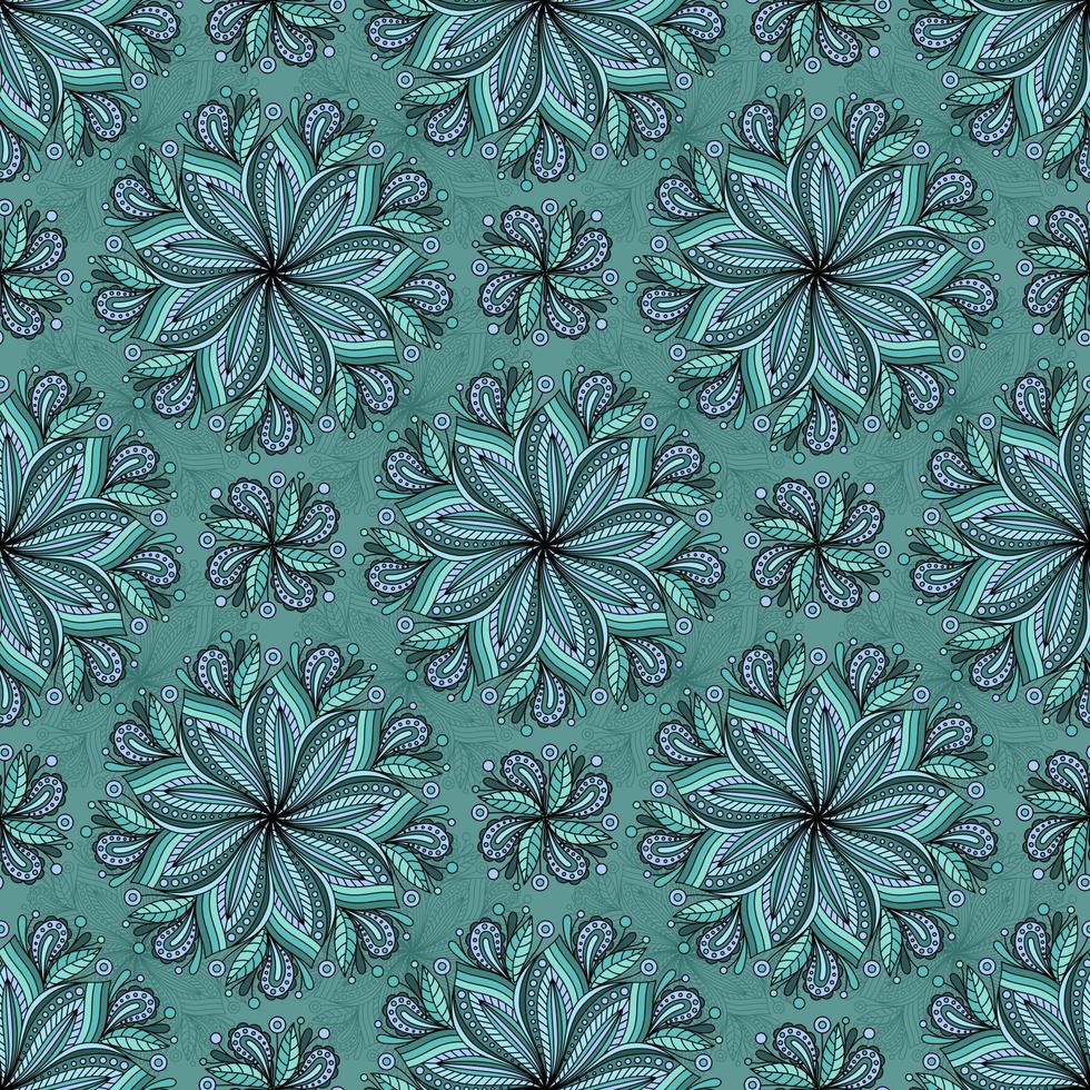 TURQUOISE SEAMLESS VECTOR BACKGROUND WITH PAISLEY PATTERN