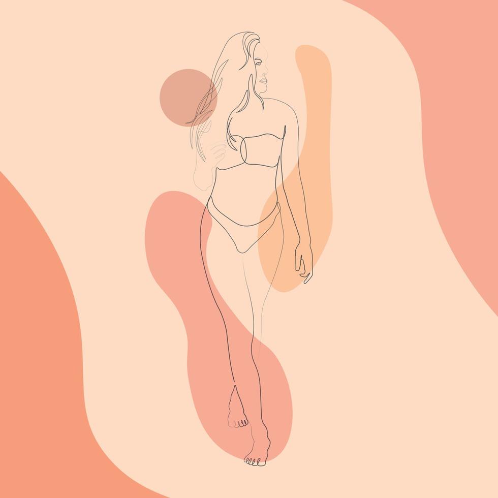 mujer estética abstracta cara ilustración dibujo de contorno en colores pastel vector