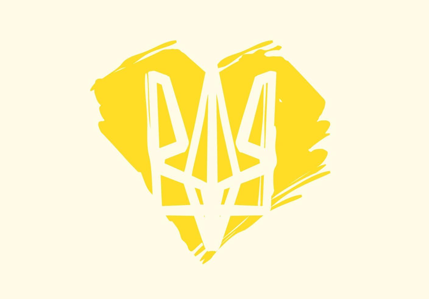 Vector illustration of Ukraine Trident Trizub on a heart-shaped yellow background. Peace and democracy design.