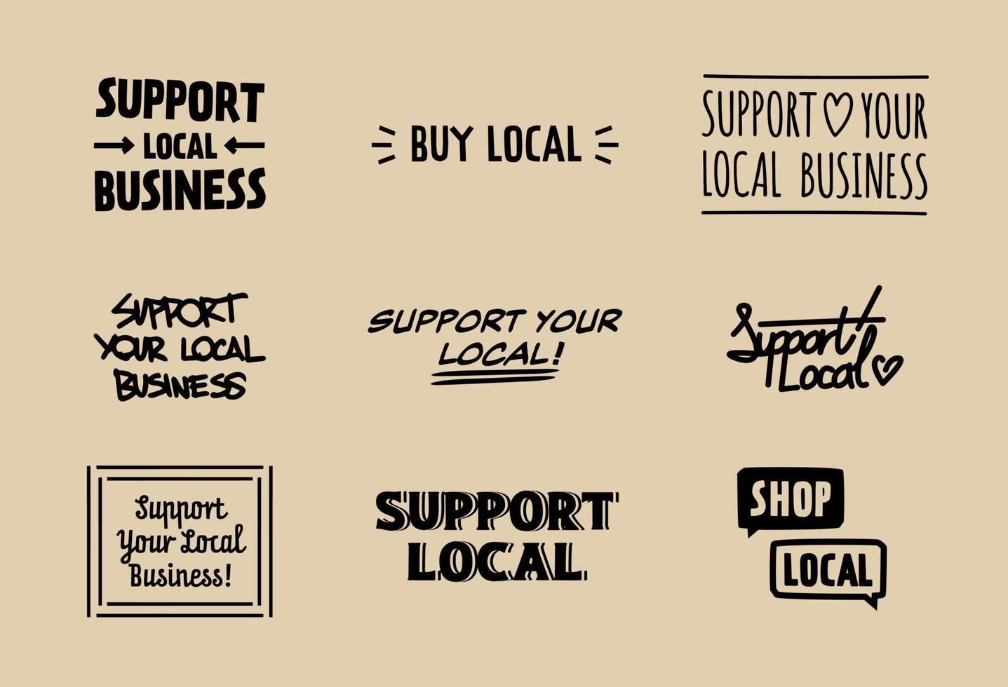 Support Your Local Business Badges Set. Group of Buy And Shop Local Text Signs. vector