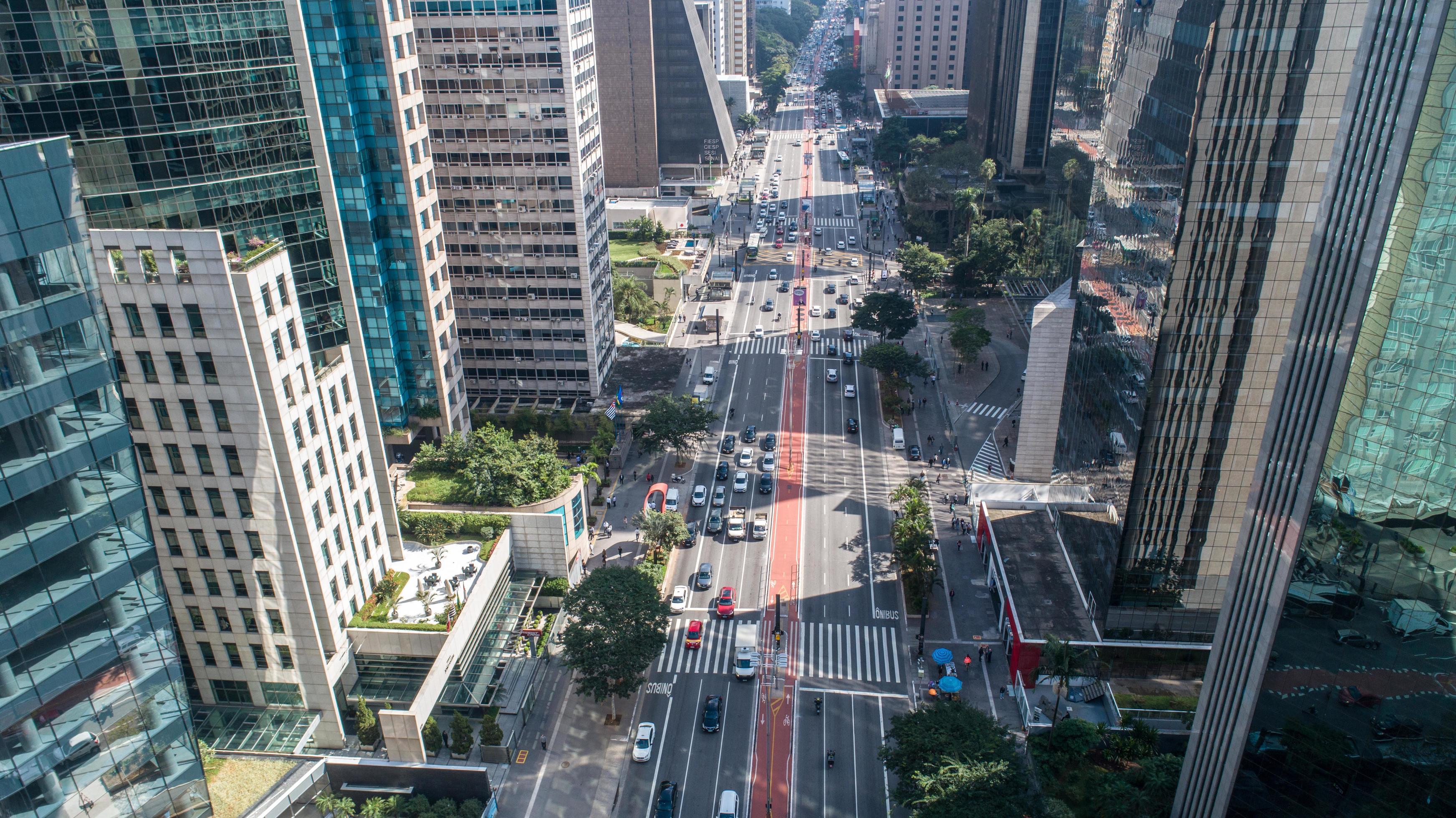 Sao Paulo, Brazil, May 2019 - Aerial view of Avenida Paulista