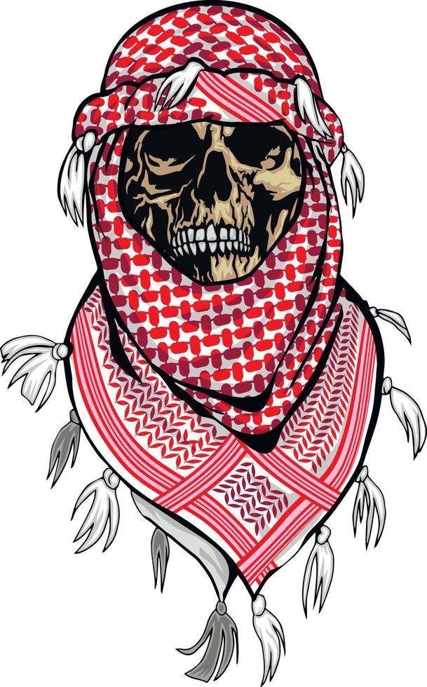 Oriental skull in a headscarf, grunge vintage design t shirts vector