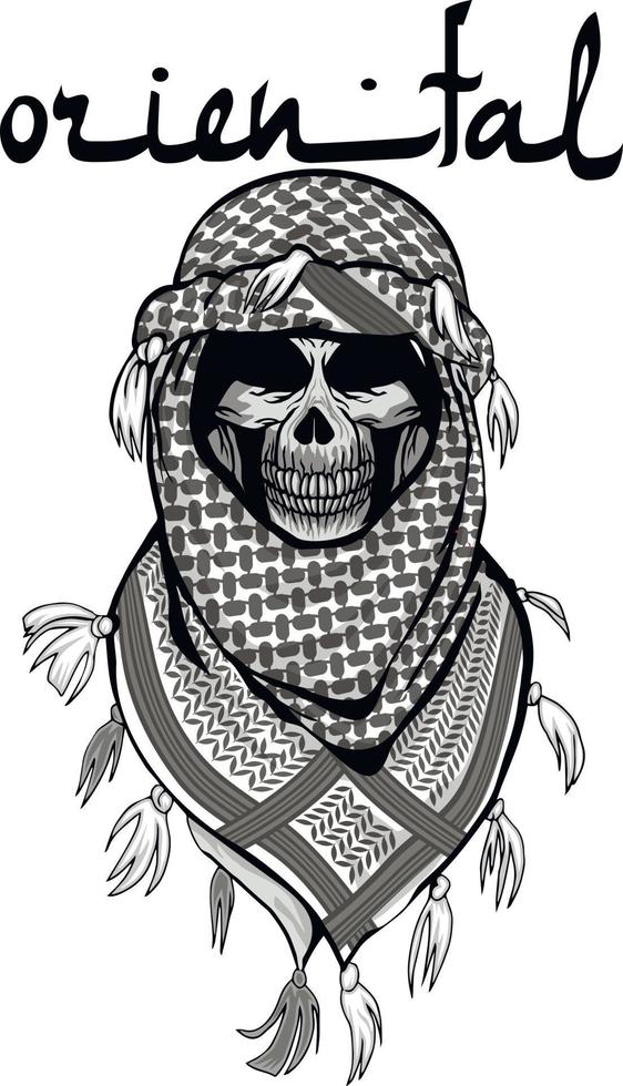 cráneo oriental en un pañuelo en la cabeza, camisetas de diseño vintage grunge vector
