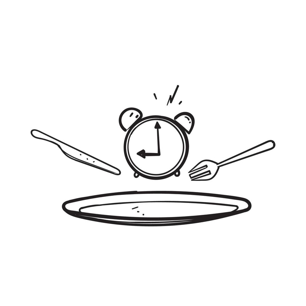 dibujado a mano doodle tiempo comer almuerzo icono ilustración vector