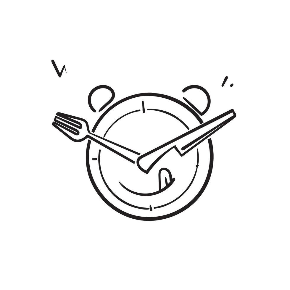 hand drawn doodle time eat lunch icon illustration vector