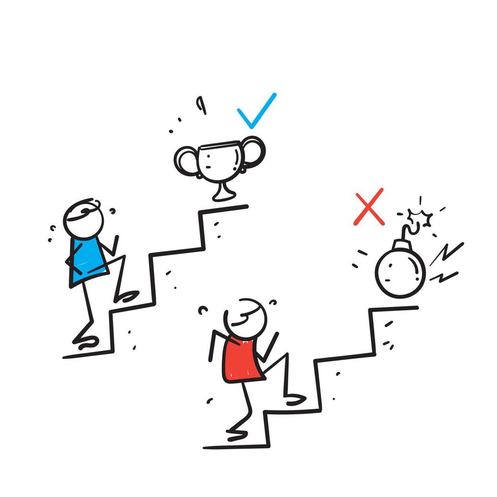 hand drawn doodle people with arrow path choice symbol for right choice in business decision related icon vector