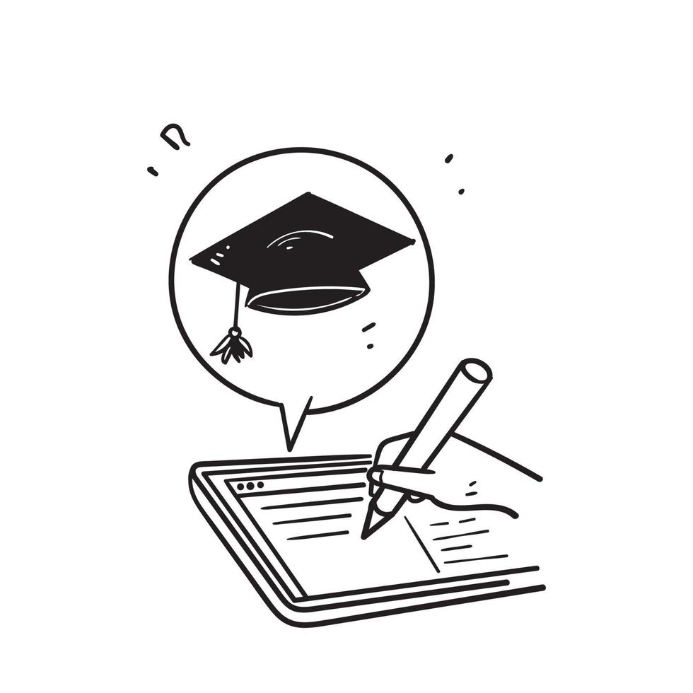hand drawn doodle Online education on website illustration vector isolated