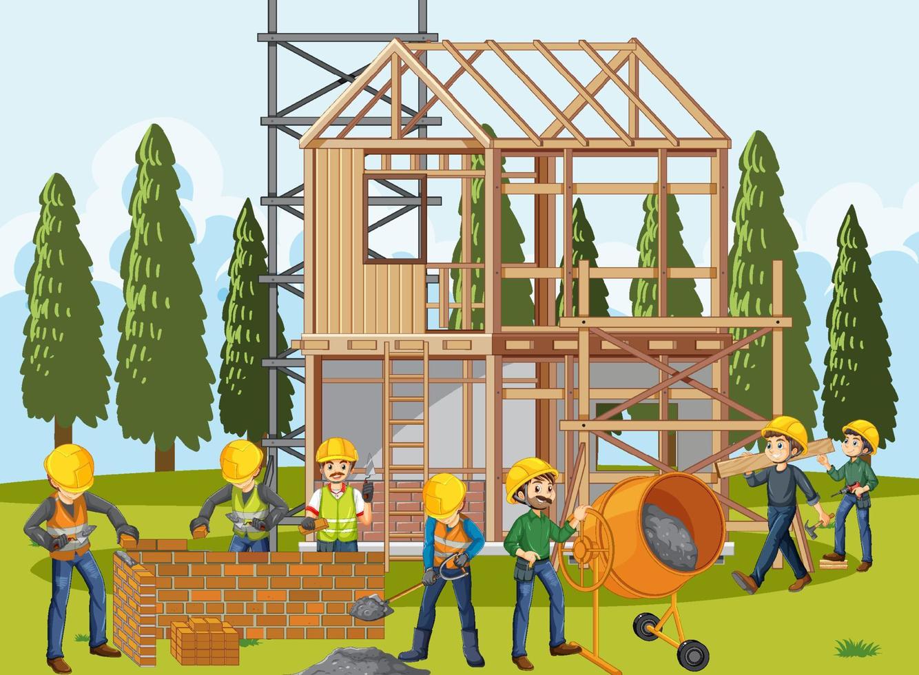 Construction site with workers vector