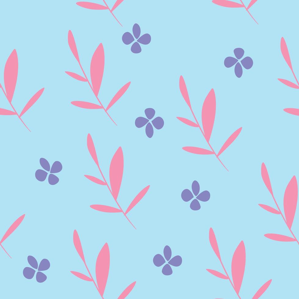 Purple Flower and Pink Leafs Seamless Pattern vector