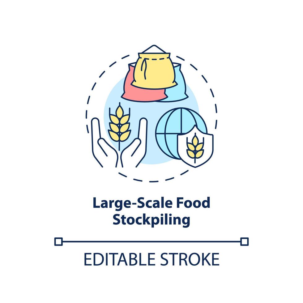 Large scale food stockpiling concept icon. Food security approaches abstract idea thin line illustration. Isolated outline drawing. Editable stroke. vector