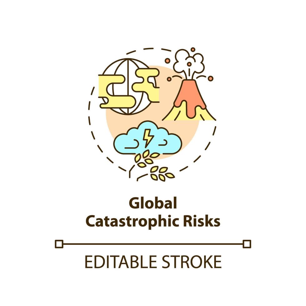 icono del concepto de riesgos catastróficos globales. desastre natural. riesgos para la seguridad alimentaria idea abstracta ilustración de línea delgada. dibujo de contorno aislado. trazo editable. vector