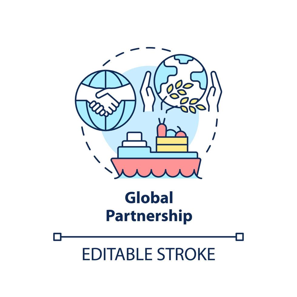 Global partnership concept icon. Humanitarian aid. Food security approaches abstract idea thin line illustration. Isolated outline drawing. Editable stroke. vector