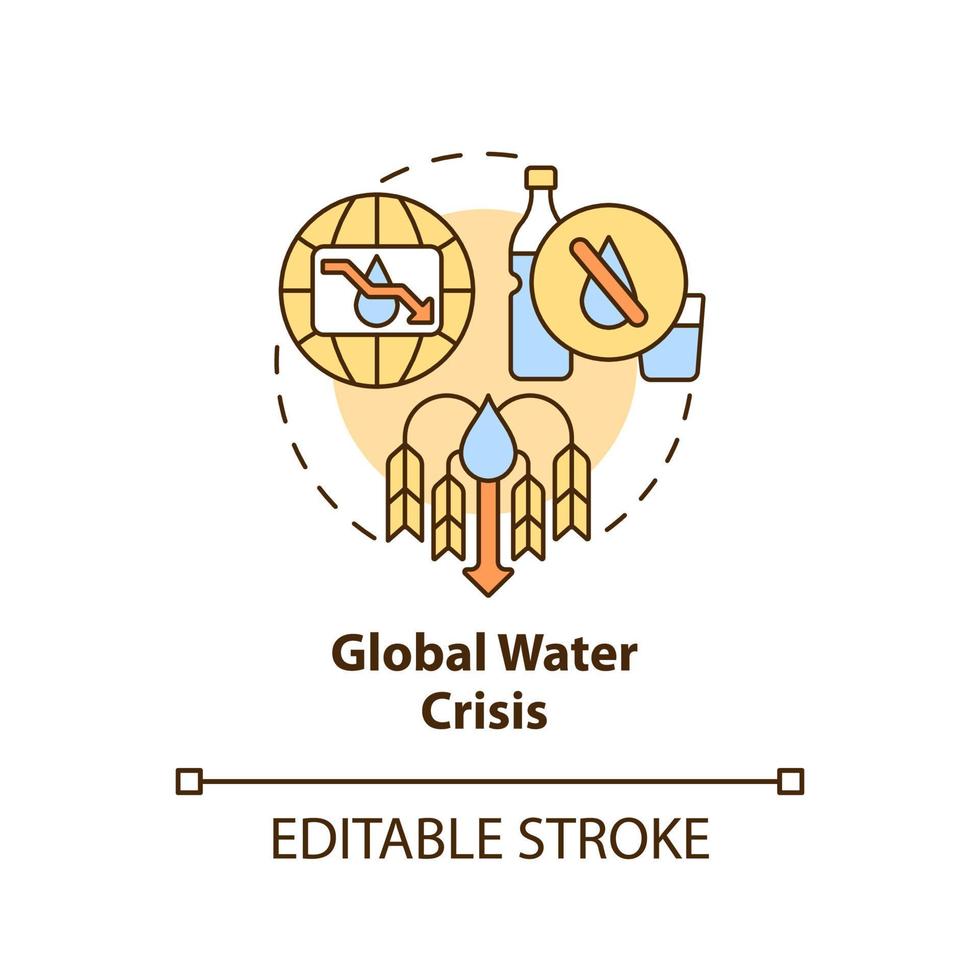 Global water crisis concept icon. Challenges to achieving food security abstract idea thin line illustration. Isolated outline drawing. Editable stroke. vector