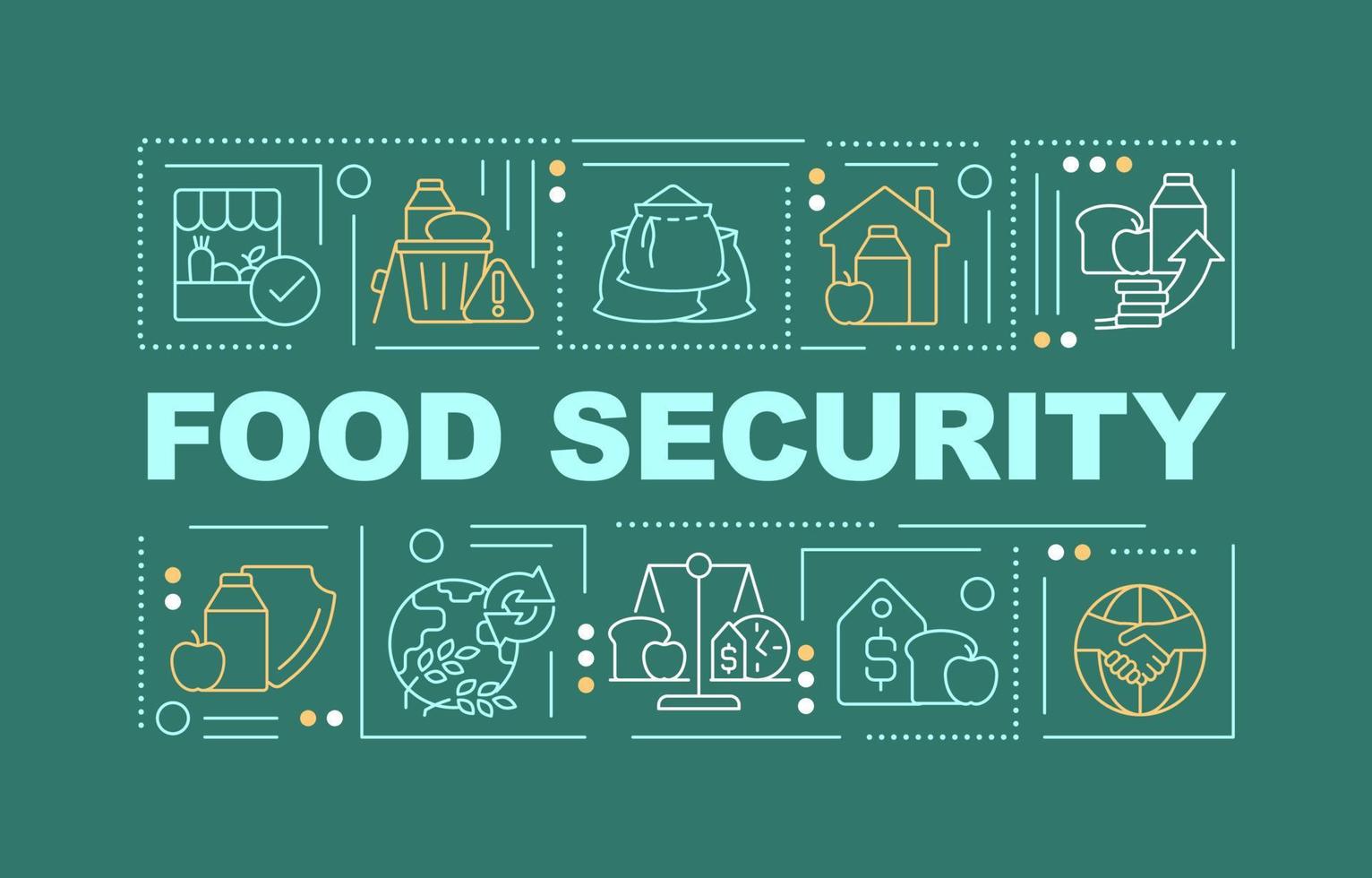 conceptos de palabras de seguridad alimentaria banner verde oscuro. nutrición disponible. infografías con iconos sobre fondo de color. tipografía aislada. ilustración vectorial con texto. vector