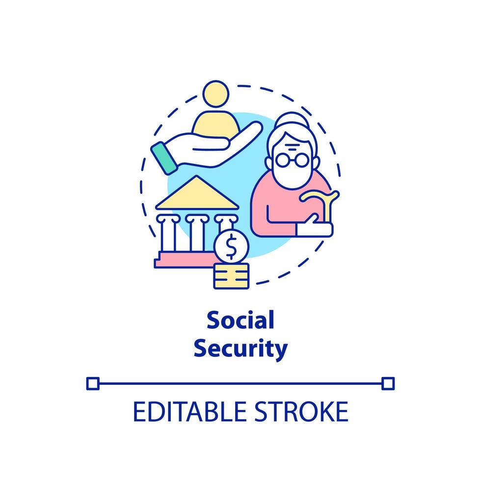 Social security concept icon. Federal social financial protection includes abstract idea thin line illustration. Isolated outline drawing. Editable stroke. vector