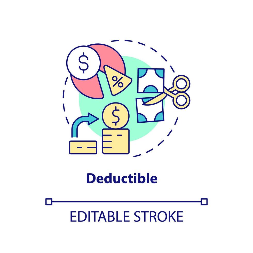 Deductible concept icon. Coverage payment before claim. Insurance component abstract idea thin line illustration. Isolated outline drawing. Editable stroke. vector