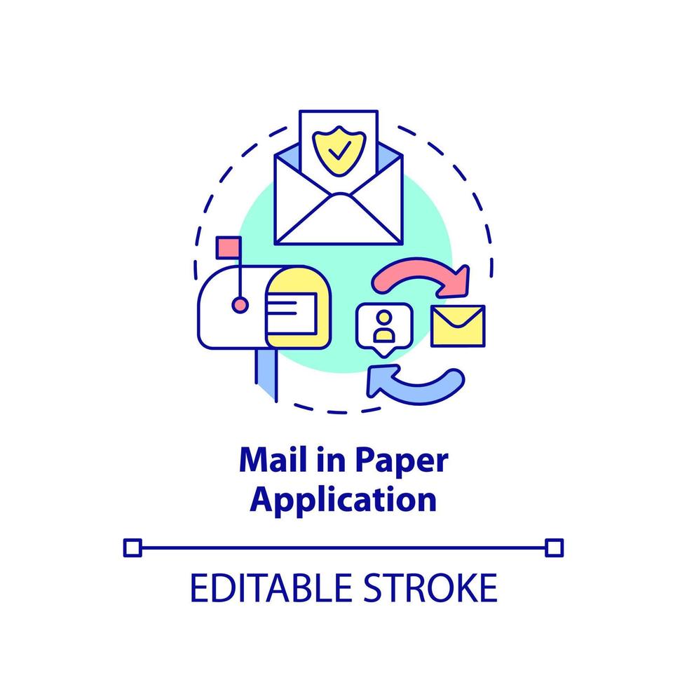 Mail in paper application concept icon. Sending documents. Way to get insurance abstract idea thin line illustration. Isolated outline drawing. Editable stroke. vector