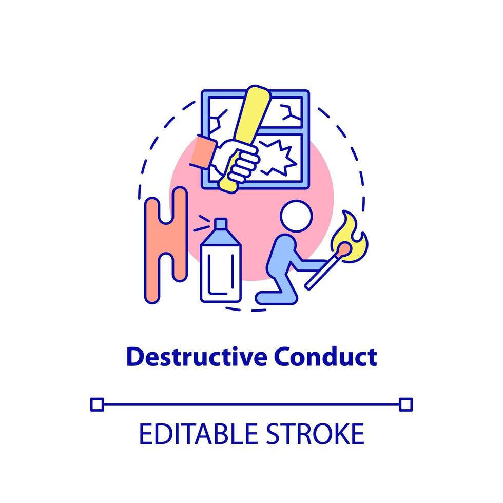 Destructive conduct concept icon. Groups of behaviors. Conduct disorder abstract idea thin line illustration. Isolated outline drawing. Editable stroke. vector