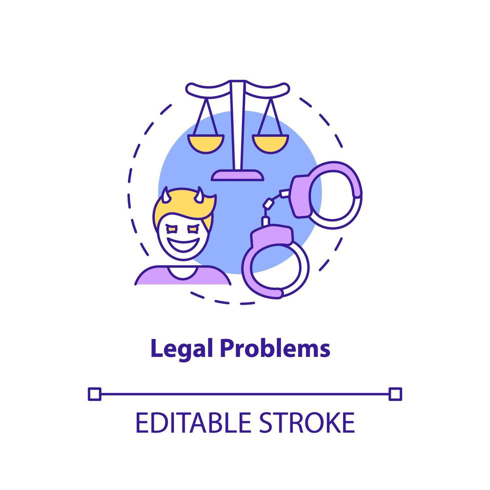 Legal problems concept icon. Law breaking. Effects of conduct disorder abstract idea thin line illustration. Isolated outline drawing. Editable stroke. vector