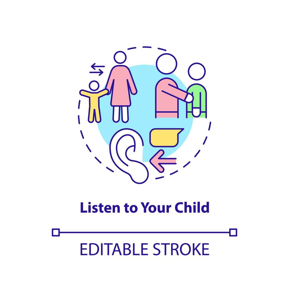 Listen to your child concept icon. Tips for parents. Conduct disorder abstract idea thin line illustration. Isolated outline drawing. Editable stroke. vector