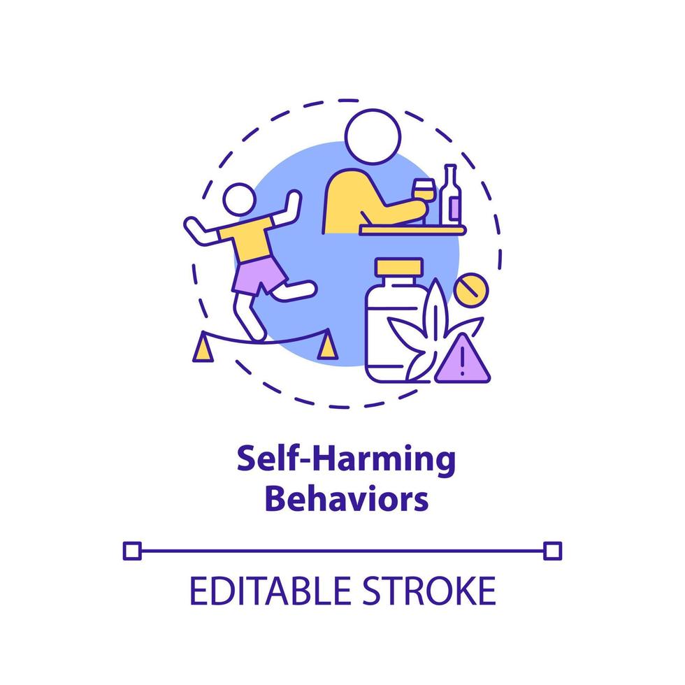 Self harming behaviors concept icon. Alcohol usage. Effects of conduct disorder abstract idea thin line illustration. Isolated outline drawing. Editable stroke. vector