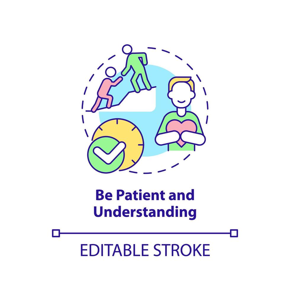 Be patient and understanding concept icon. Tips for parents. Conduct disorder abstract idea thin line illustration. Isolated outline drawing. Editable stroke. vector