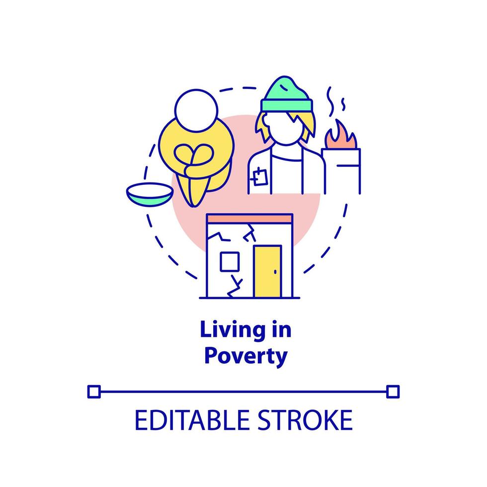 Living in poverty concept icon. Lack of money and nutrition. Risk factors abstract idea thin line illustration. Isolated outline drawing. Editable stroke. vector